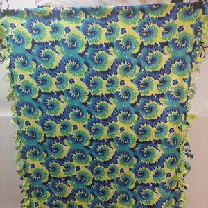 Blue, Yellow & Green Tie-Dye Swirl Fleece Blanket Throw (#9) 48in W X 63in L